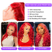 Red Lace Front Wig Straight & Body Wave 13*4 HD Lace Frontal Human Hair Wigs For Women