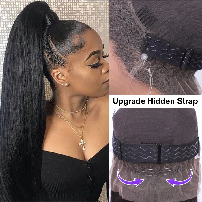 Silky Straight Hidden-Strap Snug Fit 360 HD Lace Frontal Bleached Knots Human Hair Wig