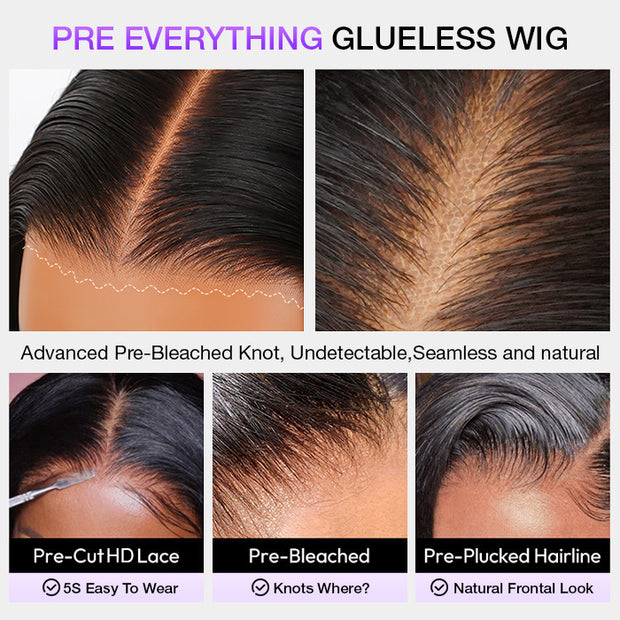 Put on go® Glueless Body Wave Pre Cut 8x5 HD Lace Closure Wig Invisible Knots Realistic Hairline Large & Small Cap Size