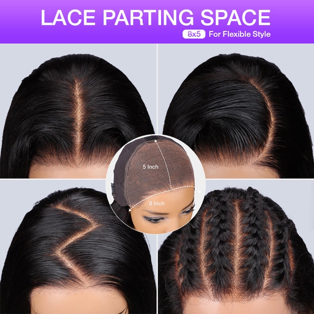 Glueless Wig 8x5 Closure HD Lace Long Body Wave Wig Pre Cut & Plucked & Bleached Ready to Go