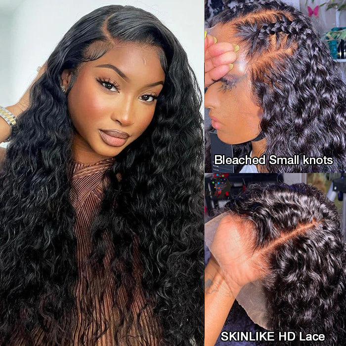 Glueless 13x4 Water Wave HD Lace Frontal Wig Put On and Go No Glue Lace Front Wigs with Invisible Knots