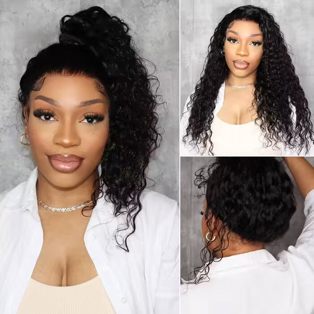 Glueless 360 Lace Wig Water Wave Snug Fit Skin HD Lace Human Hair Wigs For Women Pre Plucked & Bleached