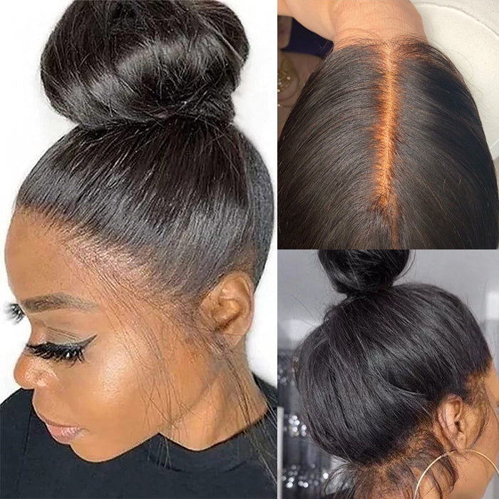 Invisi-String Straight 360 HD Lace Wig Human Hair Snug Fit Glueless Wig Pre Bleached Knots Lace Parting Anywhere