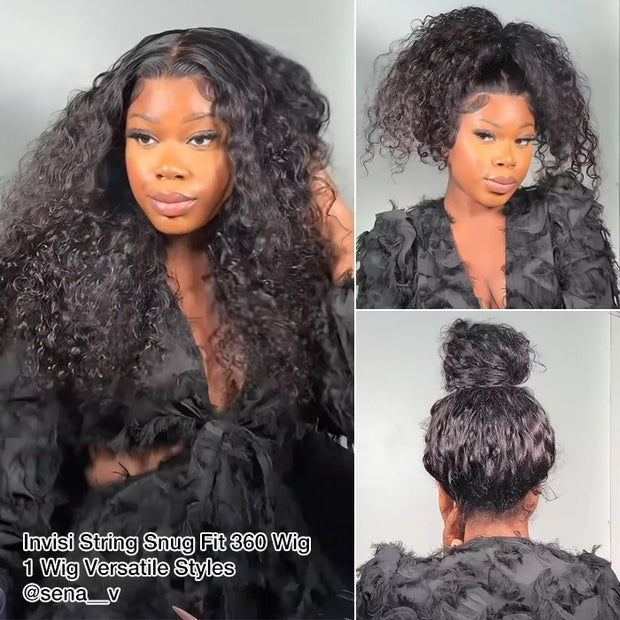 Invisi-String Snug Fit Glueless 360 Lace Frontal Wigs Pre-cut & Pre-bleached Human Hair Wig