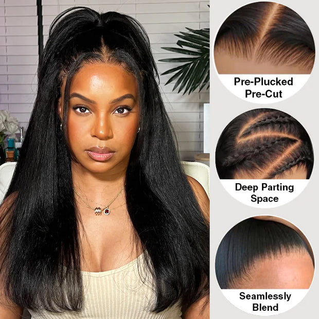 Pre Everything 8x5 Kinky Straight HD Glueless Lace Closure Ready Go Wigs Pre Cut With Bleached Knots