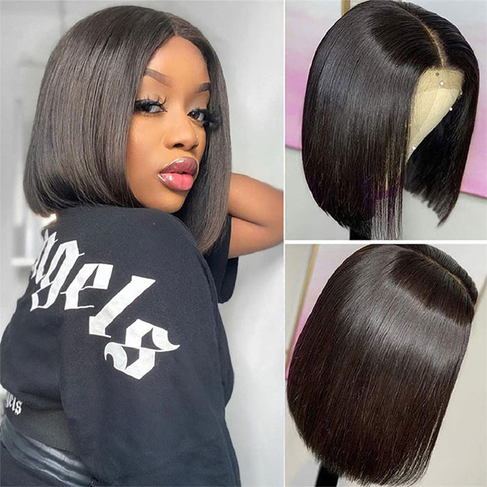 Straight Bob Wigs Pre Cut 4x4 HD Lace Closure Real Glueless Wigs 100% Human Hair 220% Density