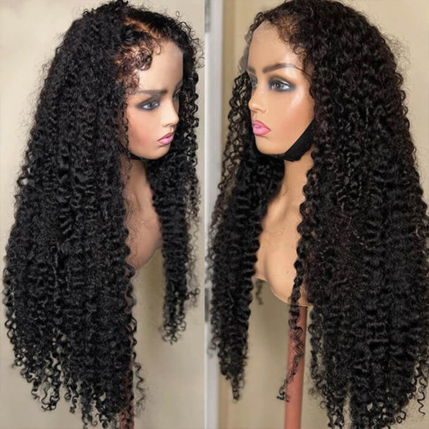 4C Curly Edges Hairline Glueless Curly Lace Front Human Hair Wig With Super Natural Hairline 220% Density