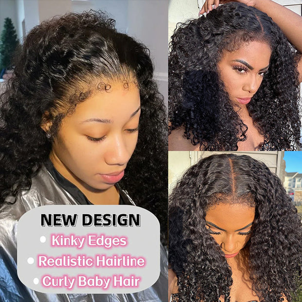 4C Curly Edges Hairline Glueless Curly Lace Front Human Hair Wig With Super Natural Hairline 220% Density