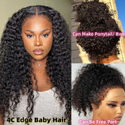 4C Curly Edges Hairline Glueless Curly Lace Front Human Hair Wig With Super Natural Hairline 220% Density