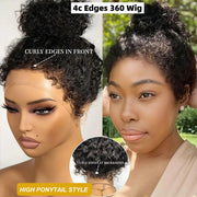 4C Curly Edges Hairline Glueless Curly Lace Front Human Hair Wig With Super Natural Hairline 220% Density