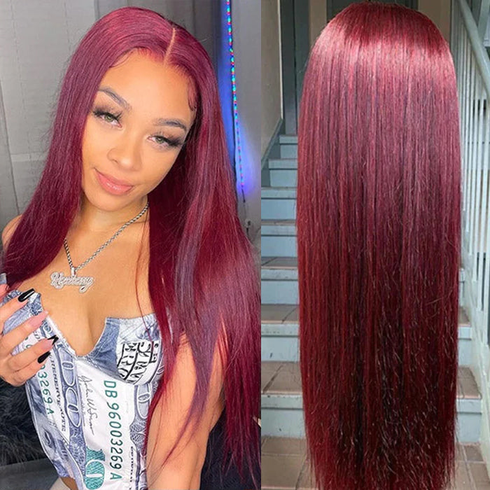 C-Shape Ear Design Body Wave Wig 99J Burgundy Color Glueless 8x5 HD Lace Wigs With Pre-Plucked Hairline