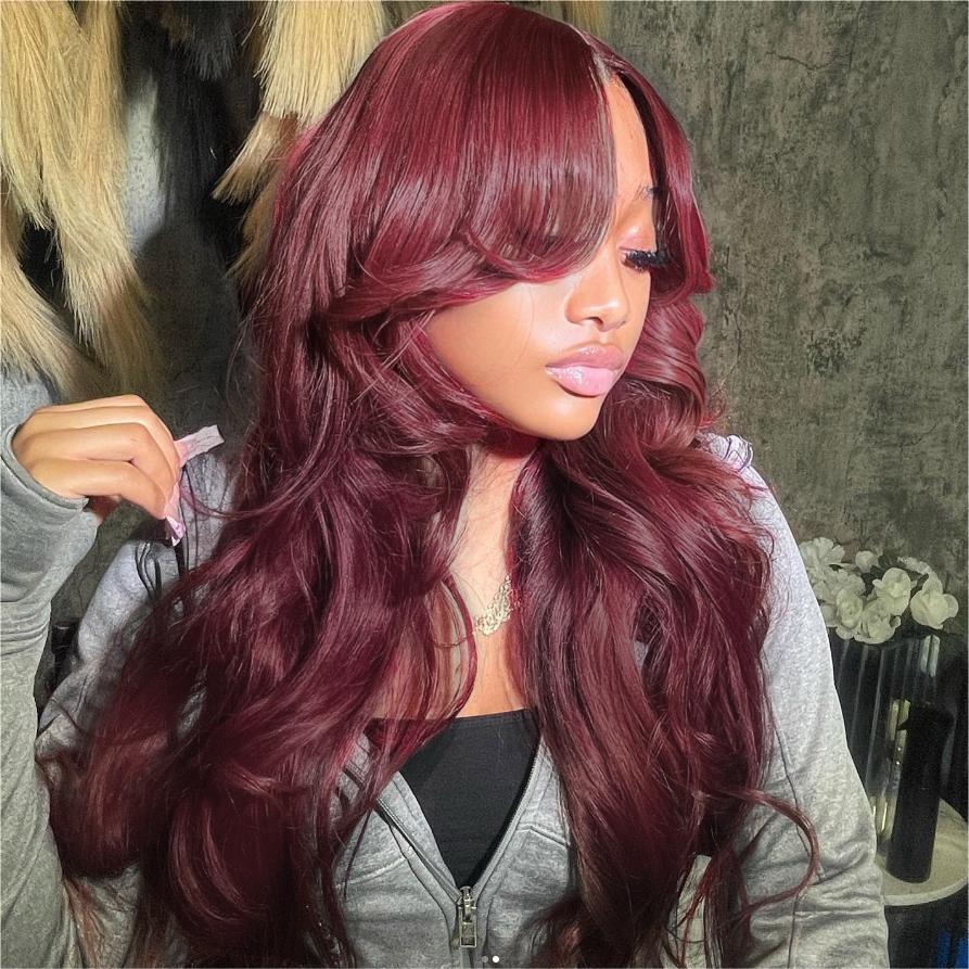 Wowfactor violet fire burgundy online bang wig