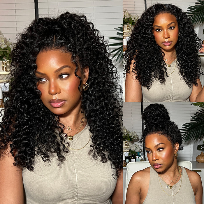 4C Curly Edges Invisi-String Snug Fit 360 Curly Lace Front Human Hair Wig Pre Bleached Knots with Curly Baby Hair All Around