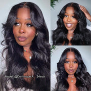 13x6 Full Lace Frontal Pre-Styled Loose Body Wave Wigs With Curtain Bangs Human Hair Pre Bleached Brailian Wigs For Women