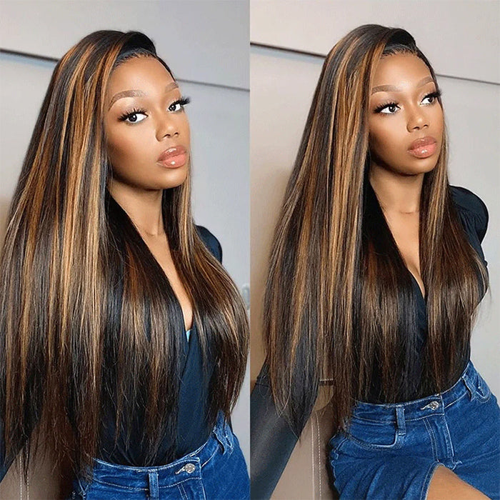 Balayage Highlight 1B/30 Straight Pre Plucked Natural Hairline 13x6 Full Lace Frontal Human Hair Wigs