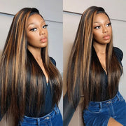 Balayage Highlight 1B/30 Straight Pre Plucked Natural Hairline 13x6 Full Lace Frontal Human Hair Wigs