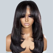 Curtain Bangs 13x4 Frontal HD Lace Wig Butterfly Haircut Straight Human Hair Wigs with Pre-Bleached Knots