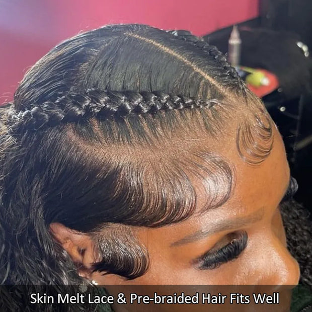 Pre Braided Wig Deep Wave 13x4 13x6 Pre Cut Lace Frontal Glueless Human Hair Wigs