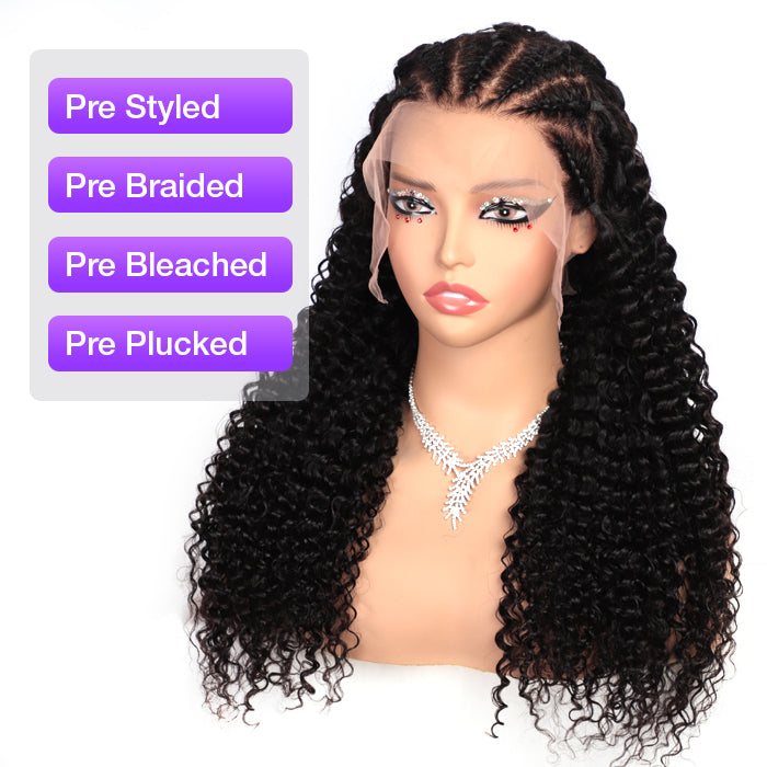 Pre Braided Curly Wig Glueless13x6 Full HD Lace Frontal Wigs With Pre Bleached Knots Ready & Go Wigs
