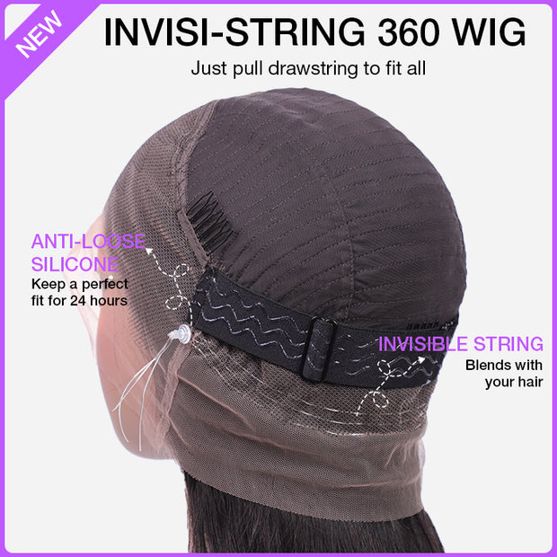 Kinky Straight Invisible-String Snug Fit 360 Full Lace Pre Plucked & Bleached HD Lace Glueless Wigs