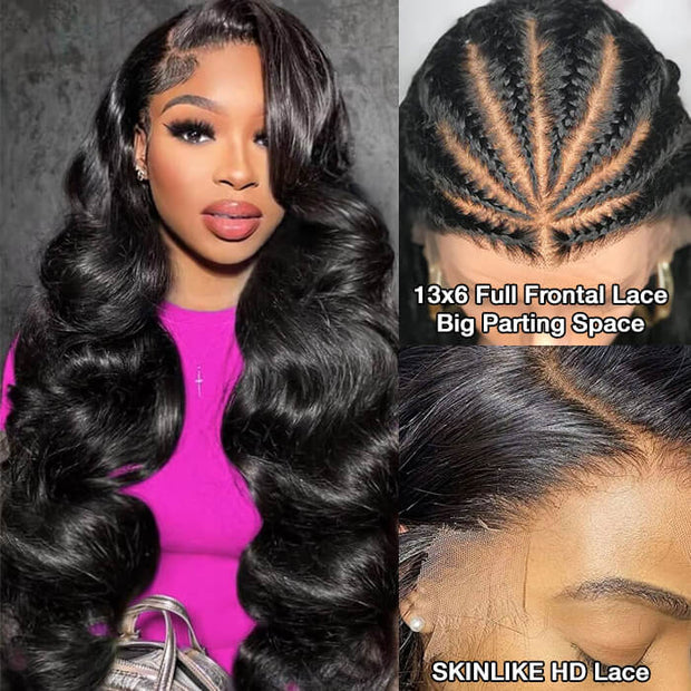 Full 13x6 Lace Frontal Wig Skin Melt HD Lace Wig Body Wave Pre Plucked & Bleached Glueless Wig