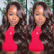 HD Transparent Lace Front Wig Pre Plucked Glueless Chocolate Brown Colored Body Wave Human Hair Wigs