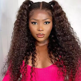 #4 Chocolate Brown Wig Deep Wave 13x6 HD Transparent Lace Frontal Wigs Pre-Colored Human Hair Wigs