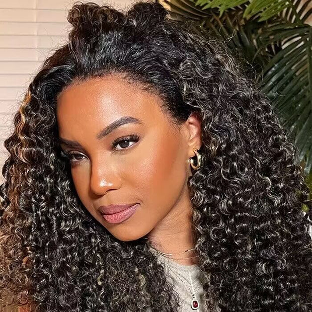 Blonde Highlight Curly Lace Wig 220% Density 13x4 Ear To Ear Lace Frontal Put on and Go Glueless Wig