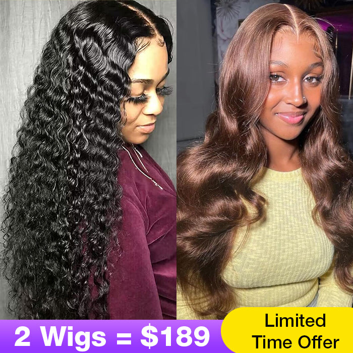 2Wigs = $189 | Wear Go Deep Wave Wig + #4 Chocolate Brown Color Body Wave Wigs