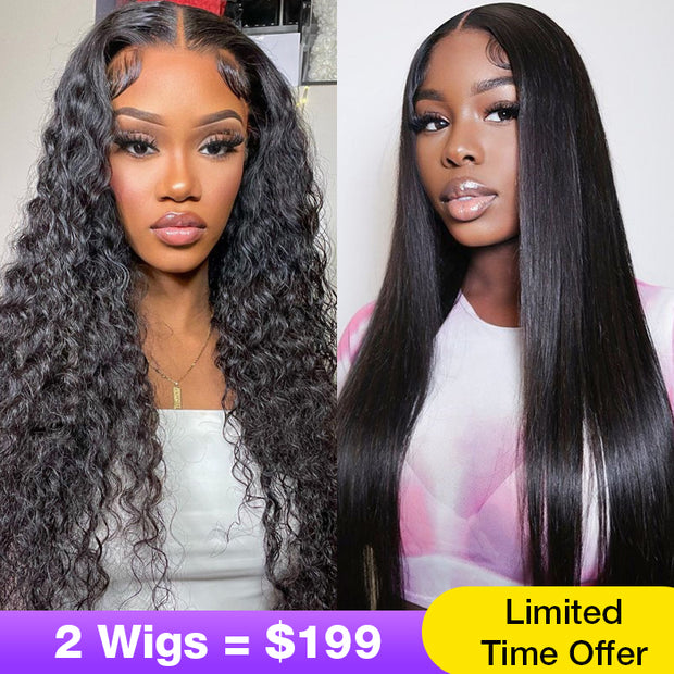 2Wigs = $199 | Deep Wave & Silky Straight Effortless 3S Install 8x5 Pre Cut Lace Put On & Go Glueless Wig