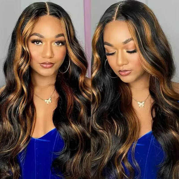 P1b/30 Balayage Highlight Body Wave Wig 13x6 Transparent Lace Front Human Hair Wigs