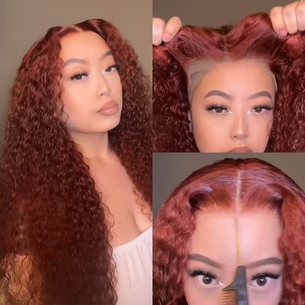 Reddish Brown Curly Glueless Wig Pre-plucked 8x5 Pre Cut HD Lace Wig Quick & Easy