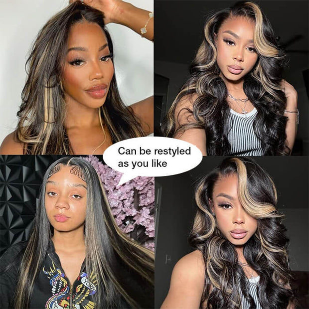 1B/27 Balayage Highlight 13x6 Glueless HD Lace Front Wig Body Wave Straight Pre Plucked Colored Human Hair Wigs