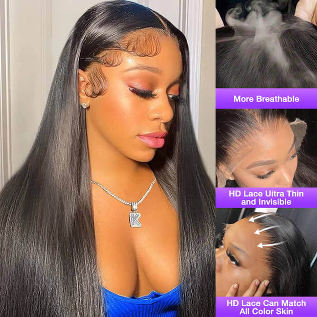 Skinlike HD Lace Straight 13x6 13x4 HD Lace Frontal Wig Human Hair New Upgrade Invisible Knot Wigs