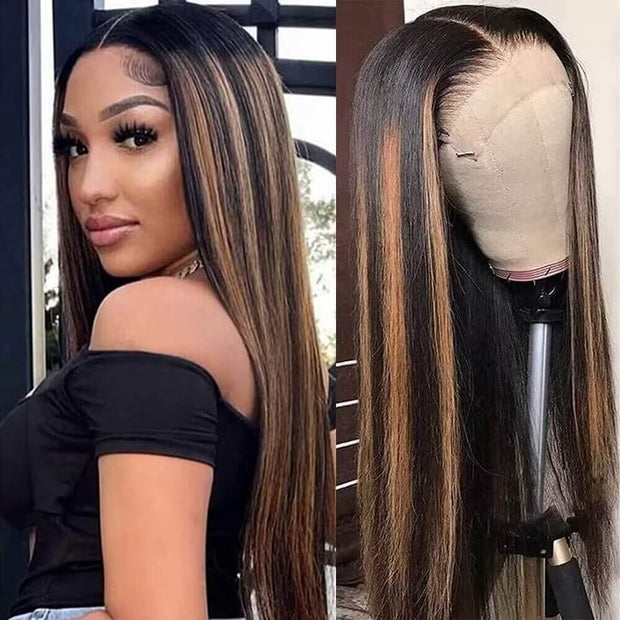 P1b/30 Balayage Highlight Body Wave Wig 13x6 Transparent Lace Front Human Hair Wigs