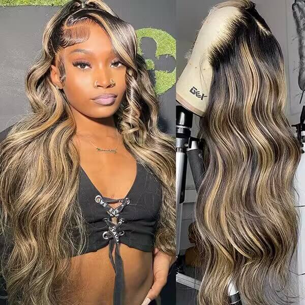 1B/27 Balayage Highlight 13x6 Glueless HD Lace Front Wig Body Wave Straight Pre Plucked Colored Human Hair Wigs