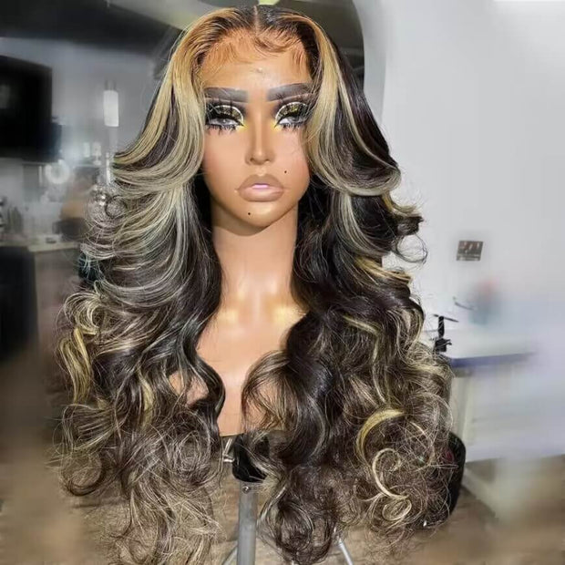 1B/27 Balayage Highlight 13x6 Glueless HD Lace Front Wig Body Wave Straight Pre Plucked Colored Human Hair Wigs