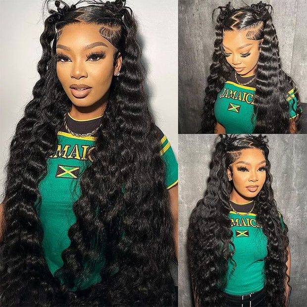 Loose Deep Wave 13*6 Full Lace Glueless Crimped Wig With Pre Bleached Lace Frontal Human Hair Wigs