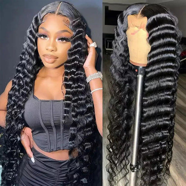 Loose Deep Wave 13*6 Full Lace Glueless Crimped Wig With Pre Bleached Lace Frontal Human Hair Wigs