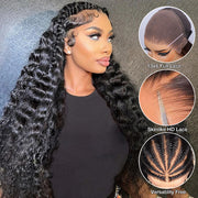 Loose Deep Wave 13*6 Full Lace Glueless Crimped Wig With Pre Bleached Lace Frontal Human Hair Wigs