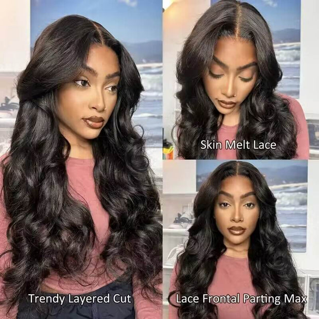 Body Wave Curtain Bangs 8x5 Glueless HD Lace Closure Wig and 13x4 Frontal Wig Put On And Go
