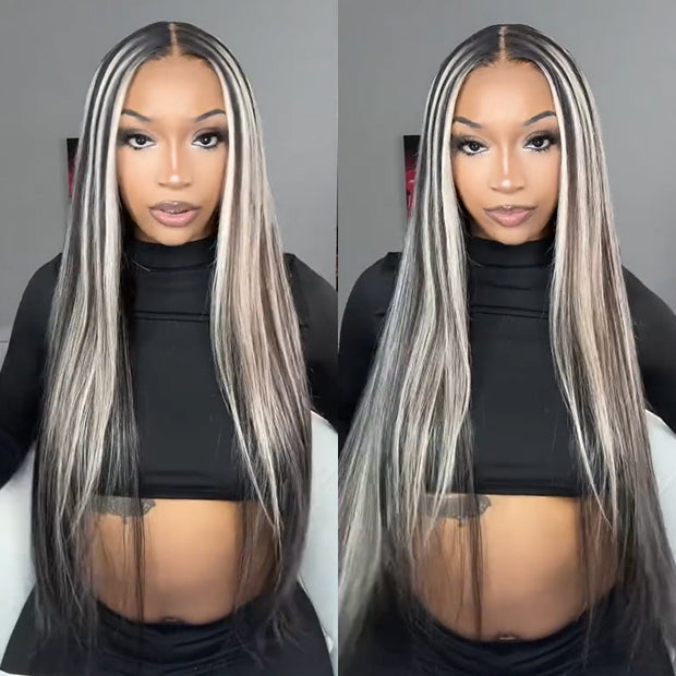 Blonde Highlights HD Lace Frontal Wigs 13x4/13x6 Glueless Straight Wigs Black Wig with #613 Blonde Highlight