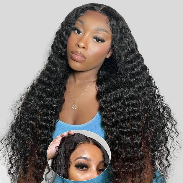 Deep Wave 8x5 Pre-Cut  HD Lace Glueless Wig Pre Bleached Pre Plucked Easy & Quick