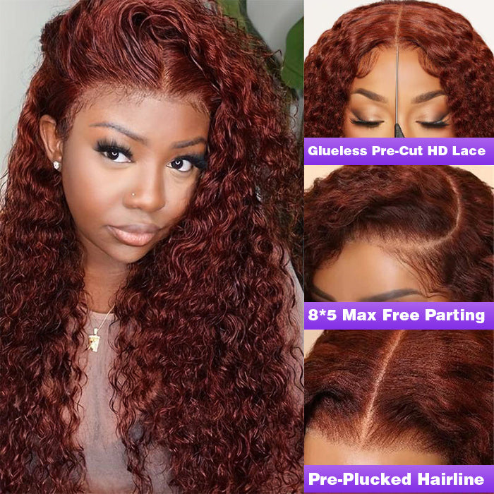 2Wigs = $189 |  #33 Reddish Brown Color Water Wave Wig + 8x5 Glueless Straight Wig
