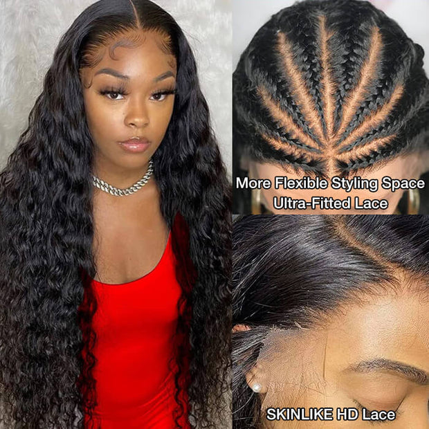 13x6 Ultra-Fitted Full Frontal HD Lace Wig Water Wave Pre Bleached Knots Skin Melt Lace Human Hair Wigs