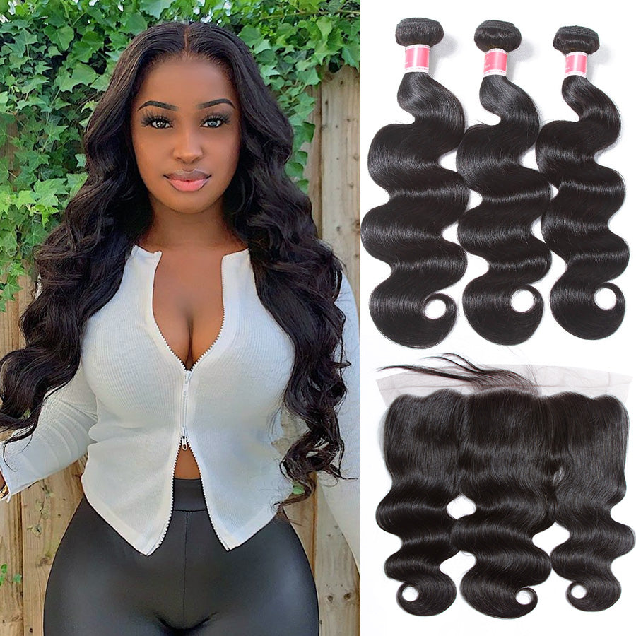 Virgin Hair Weaves 3 Bundles Hair with Frontal Hermosa Hair