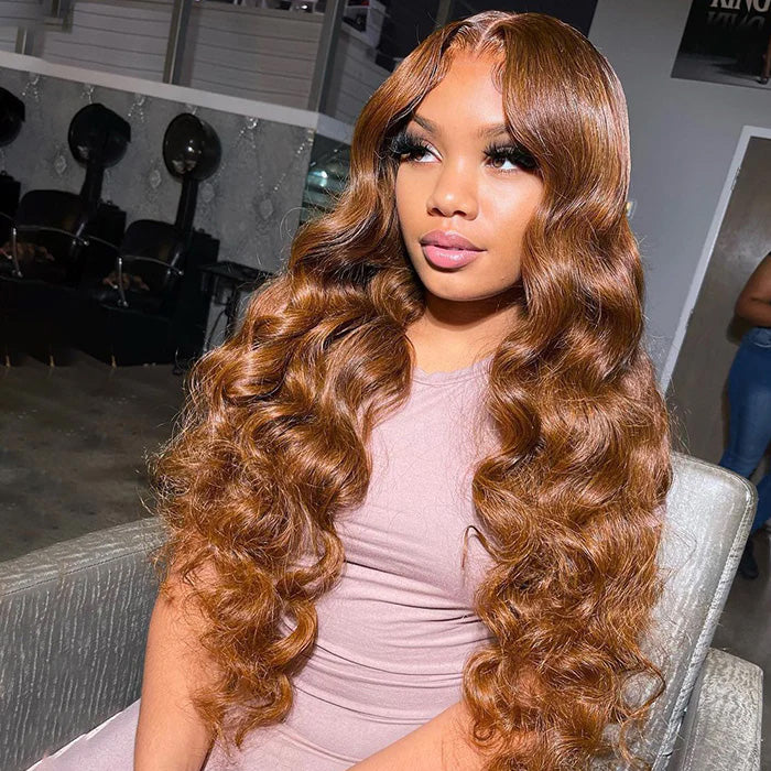 #30 Auburn Brown Hair Colored Human Hair Wigs Loose Wave 13x6 HD Lace Frontal Wigs