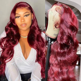 13x6 HD Lace Front Wig Human Hair Wigs 99J Burgundy Pre-Plucked Remy Human Hair Deep Part Wigs