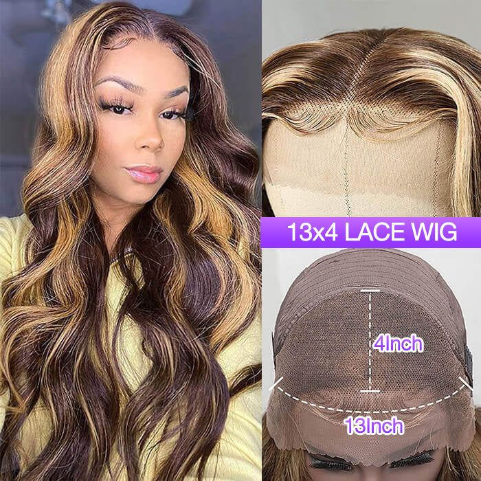 13x1 4/27 Honey Blonde Highlight Lace store Part 100% Human Hair Wig Pre Plucked