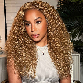 Blonde Curly Wig #27 Color Preplucked 13x4 Frontal HD Lace Wig 100% Human Hair For Women